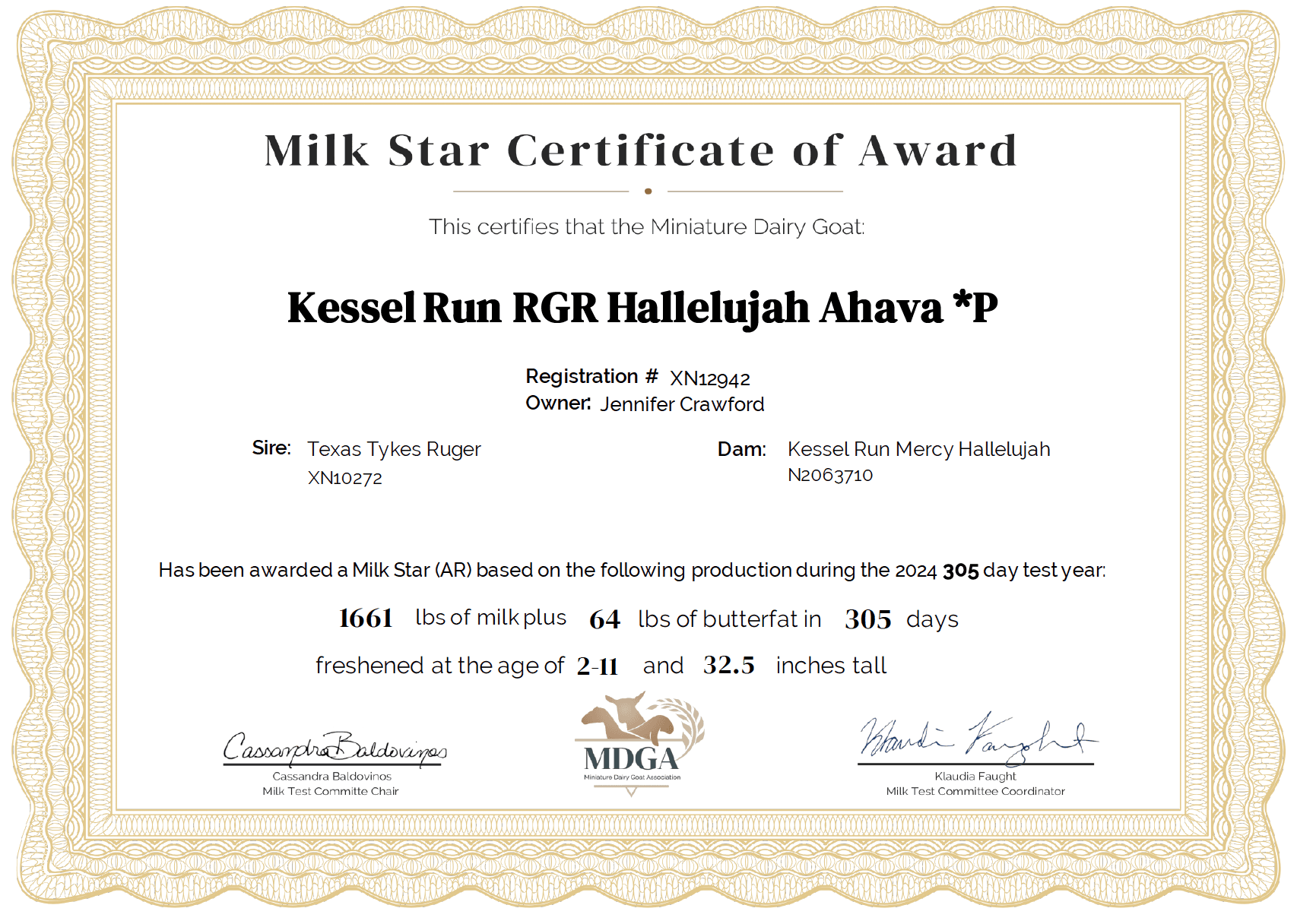 Ahava Star cert 2024